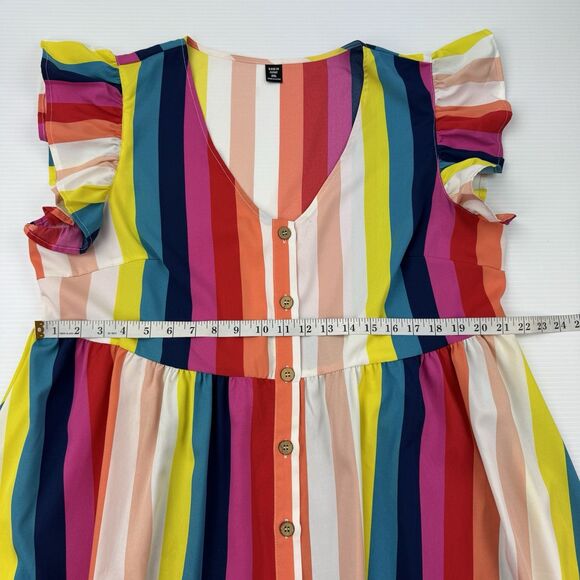 Rainbow Striped Dress Size 2X Button Front Ruffle Sleeve Boho Retro Festival - Picture 8 of 12